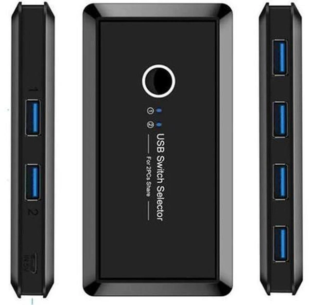 Main image of AJMRTC 2 In 4 Out USB 3.0 KVM Switch Selector, 2 Computers Share 4 USB3.0 Peripherals, 5Gbps USB Switcher for Keyboard, Mouse, Printer, Flash Drive, Scanner, Plug and Play Desktop USB Sharing Hub