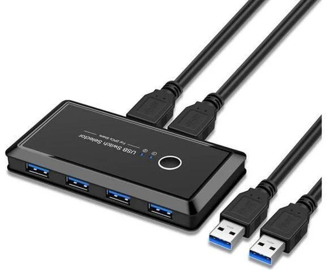 Alt view image 6 of 7 - AJMRTC 2 In 4 Out USB 3.0 KVM Switch Selector, 2 Computers Share 4 USB3.0 Peripherals, 5Gbps USB Switcher for Keyboard, Mouse, Printer, Flash Drive, Scanner, Plug and Play Desktop USB Sharing Hub