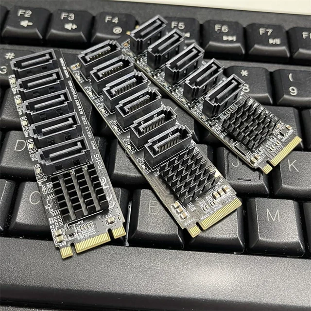 Alt view image 2 of 7 - AJMRTC M.2 NGFF M-Key PCIe to 5 Port SATA3.0 Expansion Card, 6Gbps Per SATA Port, Total 16Gbps PCIe Bandwidth JMB585 Chipset Riser Adapter for NVMe M.2 Slot to SATA HDD SSD, NAS Server Storage Expansi
