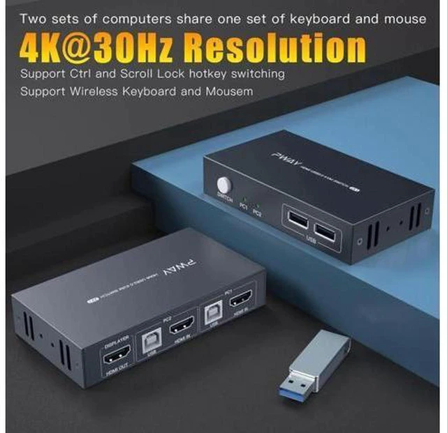 Alt view image 2 of 6 - AJMRTC 2 In 1 Out HDMI KVM Switch, 4K@30Hz USB KVM Switcher, Share One Set of Keyboard Mouse Monitor Between 2 Computers, HDMI Video Switch with USB Port for Laptop, PC, Printer, U Disk