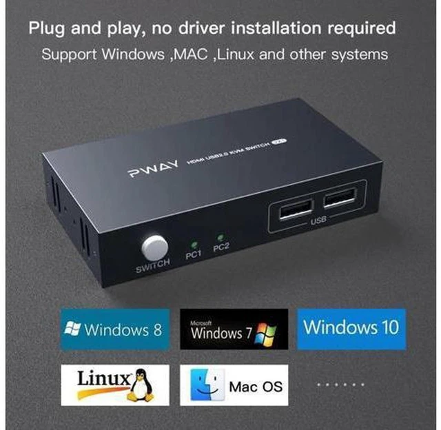 Alt view image 4 of 6 - AJMRTC 2 In 1 Out HDMI KVM Switch, 4K@30Hz USB KVM Switcher, Share One Set of Keyboard Mouse Monitor Between 2 Computers, HDMI Video Switch with USB Port for Laptop, PC, Printer, U Disk