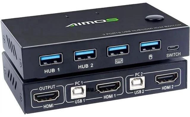 Main image of AJMRTC 2 Port HDMI KVM Switch, 4K@30Hz HDMI Switcher with 4 USB 2.0 Hub, Share Monitor Keyboard Mouse USB Devices for 2 PCs Laptops, Button & Remote Cable Control, HDMI 1.4 HDCP 1.4