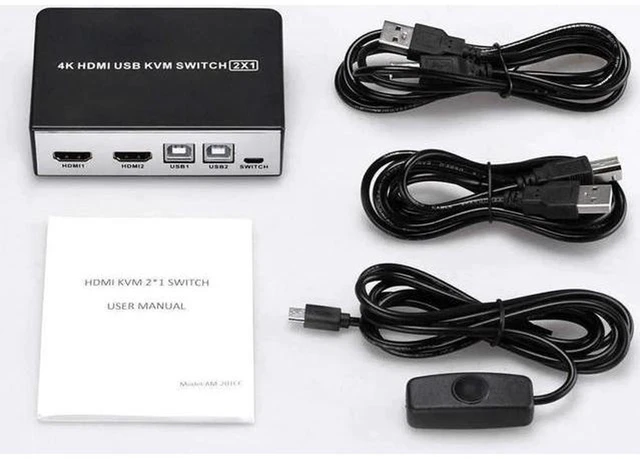 Alt view image 2 of 6 - AJMRTC 2 Port HDMI KVM Switch, 4K@30Hz UHD USB KVM Selector, Share One HDMI Monitor, Keyboard, Mouse and USB Peripherals for 2 PCs Laptops, Push Button Control, HDMI 1.4 HDCP1.4 for Home Office Deskto