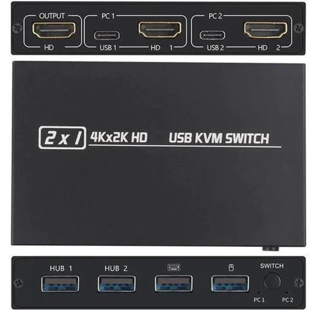 Alt view image 5 of 6 - AJMRTC 4 Port HDMI KVM Switch, 4K@30Hz USB KVM Selector, 4 In 1 Out HDMI Switcher Box, Share Single Monitor Keyboard Mouse USB Devices for 4 PC Laptop, Push Button Control, HDMI 1.4 HDCP 1.4