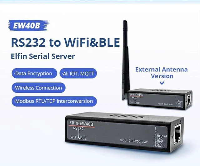 Alt view image 3 of 7 - AJMRTC Elfin-EW40B-0 RS232 to WiFi & BLE Serial Server Gateway, External SMA Antenna, STA / AP / AP+STA Mode, Modbus RTU to Modbus TCP Converter, Industrial IoT Serial Wireless Module (Server Only)