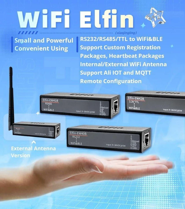 Alt view image 6 of 7 - AJMRTC Elfin-EW40B-0 RS232 to WiFi & BLE Serial Server Gateway, External SMA Antenna, STA / AP / AP+STA Mode, Modbus RTU to Modbus TCP Converter, Industrial IoT Serial Wireless Module (Server Only)
