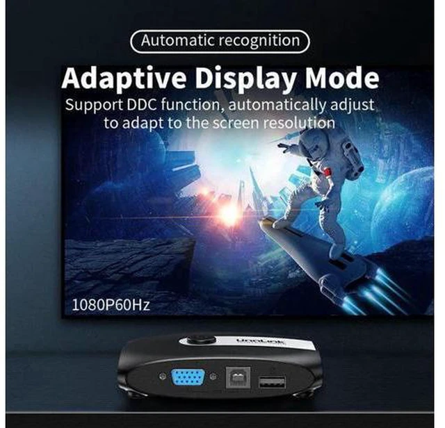 Alt view image 4 of 6 - AJMRTC 2 Port HDMI KVM Switch 2 in 1 Out 1080P 60Hz, 2 Computers Share 1 Monitor and One Set Keyboard Mouse, USB KVM Video Switcher for Laptop Desktop PC Windows Mac Linux Home Office Workstation