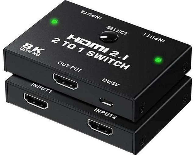 Main image of AJMRTC 2 Port HDMI 2.1 Switch 2 in 1 Out 8K@60Hz, 48Gbps UHD HDMI Switcher Supports 4K@120Hz VRR ALLM HDR HDCP2.3 for PS5 Xbox PC TV Projector