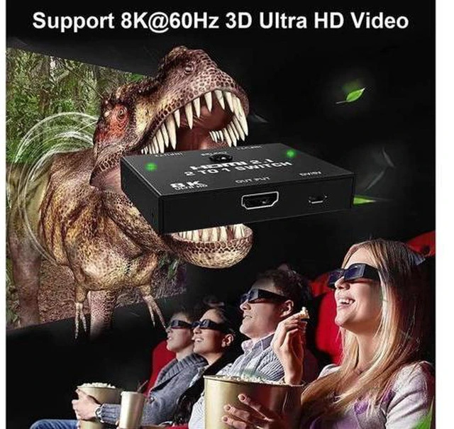 Alt view image 4 of 7 - AJMRTC 2 Port HDMI 2.1 Switch 2 in 1 Out 8K@60Hz, 48Gbps UHD HDMI Switcher Supports 4K@120Hz VRR ALLM HDR HDCP2.3 for PS5 Xbox PC TV Projector