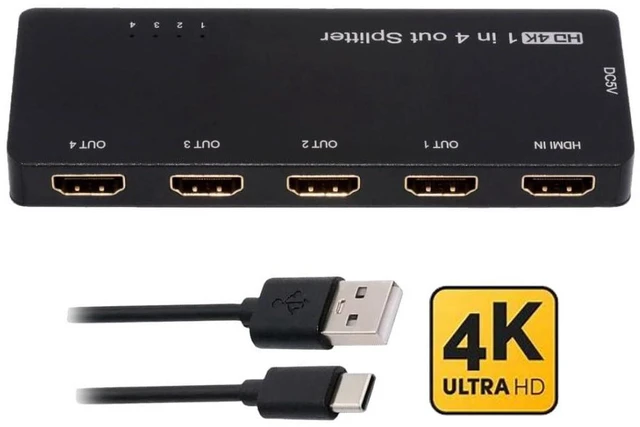 Alt view image 3 of 7 - AJMRTC 4 Port HDMI 2.0 Splitter 1 in 4 Out 4K@60Hz, UHD HDMI Signal Distributor Support HDCP Daisy Chain for PS5 Xbox Blu-ray Player TV Monitor Projector