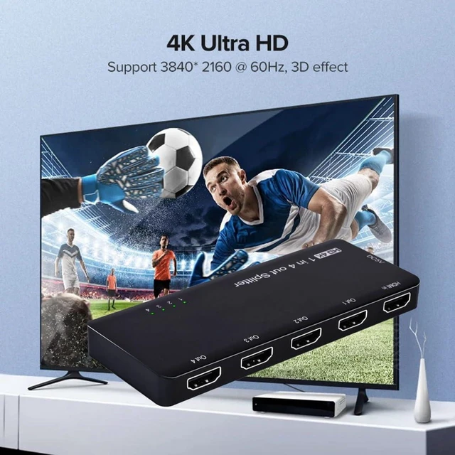 Alt view image 6 of 7 - AJMRTC 4 Port HDMI 2.0 Splitter 1 in 4 Out 4K@60Hz, UHD HDMI Signal Distributor Support HDCP Daisy Chain for PS5 Xbox Blu-ray Player TV Monitor Projector
