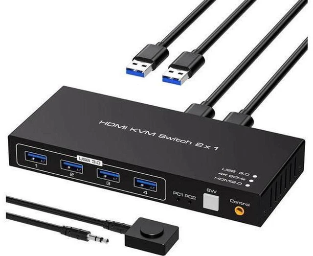 Main image of AJMRTC 2 Port HDMI KVM Switch 2 in 1 Out 4K@60Hz USB 3.0, 2 Computers Share One Monitor Keyboard Mouse USB Selector Switcher for Laptop Desktop PC Windows Mac Linux
