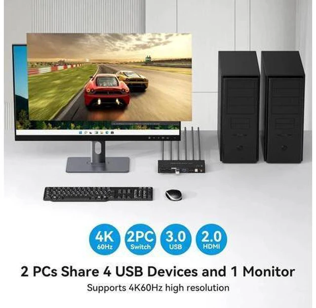Alt view image 2 of 7 - AJMRTC 2 Port HDMI KVM Switch 2 in 1 Out 4K@60Hz USB 3.0, 2 Computers Share One Monitor Keyboard Mouse USB Selector Switcher for Laptop Desktop PC Windows Mac Linux