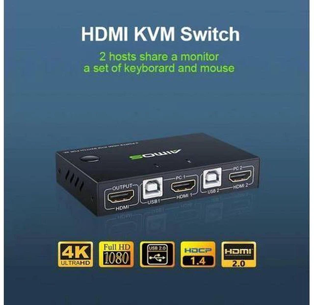 Main image of AJMRTC 2 Port HDMI KVM Switch 2 in 1 Out 4K@30Hz, 2 Computers Share One Monitor Keyboard Mouse USB Hub, HDMI USB KVM Switcher for Desktop Laptop PC Windows Mac Linux Home Office