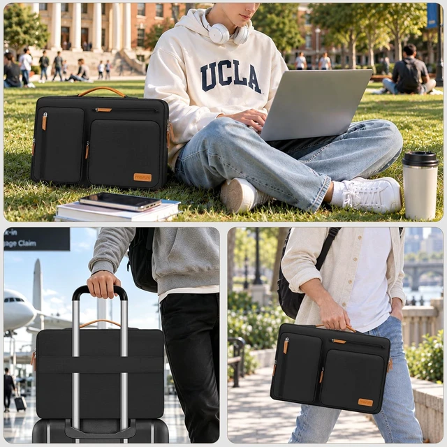 Alt view image 6 of 7 - 360 Protective Laptop Case 16 inch, 15-15.6 inch Laptop Sleeve | Compatible with MacBook Pro 16, HP Acer Dell Lenovo ASUS, Side Open Carrying Case with 4 Zipper Pockets, Black