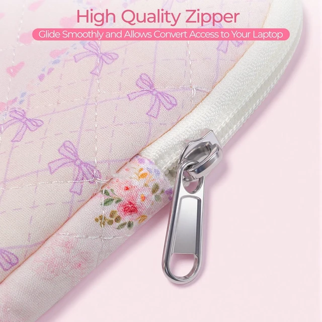 Alt view image 5 of 7 - 13-14 inch Cotton Quilted Laptop Sleeve for Women, Aesthetic Puffy Laptop Case Carrying Bag Compatible with MacBook Air/Pro 13/Pro 14, Soft Computer Liner Bag (Purple Patchwork, 13.3 inch)