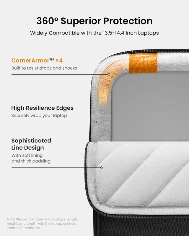 Alt view image 4 of 7 - 360° Protective Laptop Case for 14" Lenovo HP ASUS Dell Acer Laptop | Water-Resistant Shockproof Computer Bag Sleeve with Accessory Pocket Fits 14-inch Notebook Ultrabook Portable Monitor