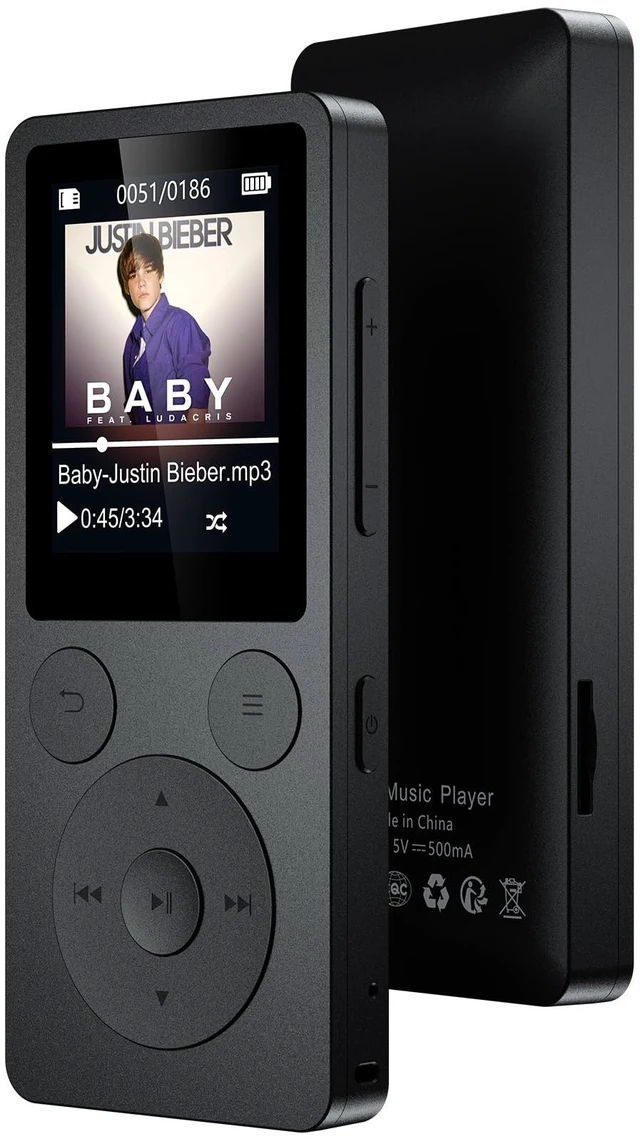 Main image of 32GB MP3 Player with Bluetooth 5.3 & Speaker, Physical Buttons | Portable Music Player with FM Radio, Voice Recorder, Lanyard & Earphones, Only 1.2 oz, 40H Battery, Up to 128GB microSD Card