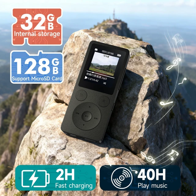 Alt view image 4 of 7 - 32GB MP3 Player with Bluetooth 5.3 & Speaker, Physical Buttons | Portable Music Player with FM Radio, Voice Recorder, Lanyard & Earphones, Only 1.2 oz, 40H Battery, Up to 128GB microSD Card