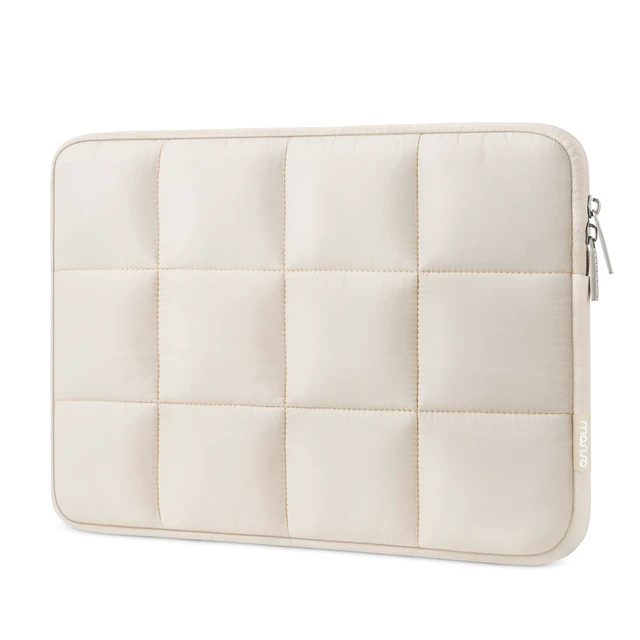 Main image of 13-14 inch Laptop Case, 13.3 inch Puffy Laptop Sleeve, Sand | Compatible with MacBook Neo/Air 13.6/Pro 13/Pro 14, HP Dell ASUS Lenovo, Twelve Rectangle Quilted Puffer Bag Cover for Women