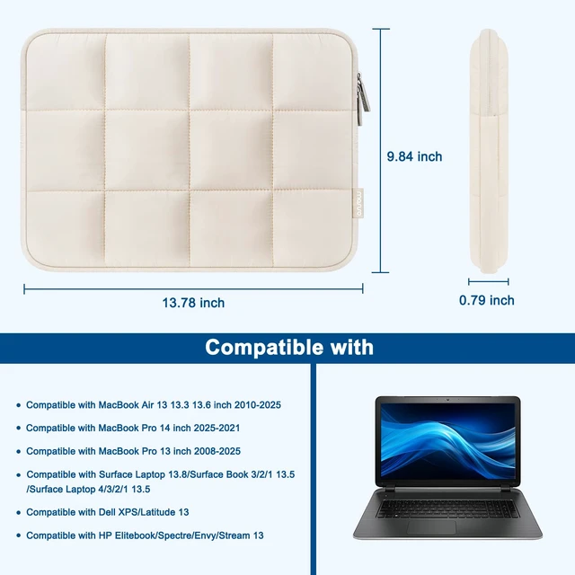Alt view image 7 of 7 - 13-14 inch Laptop Case, 13.3 inch Puffy Laptop Sleeve, Sand | Compatible with MacBook Neo/Air 13.6/Pro 13/Pro 14, HP Dell ASUS Lenovo, Twelve Rectangle Quilted Puffer Bag Cover for Women