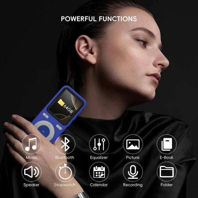 Alt view image 2 of 6 - 64GB Bluetooth MP3 Player with Speaker,No FM,Portable Music Player | Portable MP3 Player for Kids,MicroSD Support,Shuffle,Bluetooth Wireless Audio,Digital Music Player,Ideal for Travel&Sport