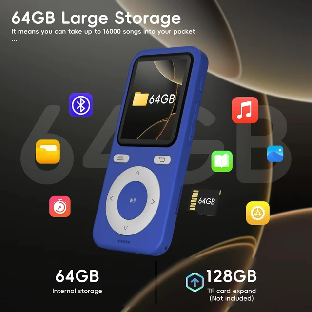 Alt view image 4 of 6 - 64GB Bluetooth MP3 Player with Speaker,No FM,Portable Music Player | Portable MP3 Player for Kids,MicroSD Support,Shuffle,Bluetooth Wireless Audio,Digital Music Player,Ideal for Travel&Sport