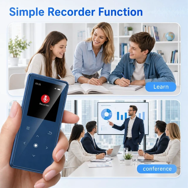 Alt view image 5 of 7 - 64GB MP3 Player with Bluetooth 5.2, AiMoonsa Music Player with Built-in HD Speaker, FM Radio, Voice Recorder, HiFi Sound, E-Book, Earphones Included, Blue