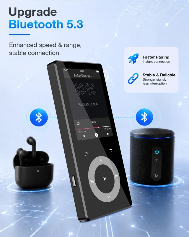 Alt view image 5 of 7 - 64GB MP3 Player with Bluetooth 5.3, 2.4"HiFi Music Player with Touch Button | MP3 Built in HD Speaker FM Radio Voice Recorder E-Book for Kids Adults, Expanded Up to 128GB, Earphone Included (Black)