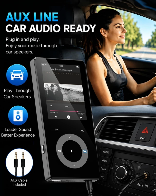 Alt view image 7 of 7 - 64GB MP3 Player with Bluetooth 5.3, 2.4"HiFi Music Player with Touch Button | MP3 Built in HD Speaker FM Radio Voice Recorder E-Book for Kids Adults, Expanded Up to 128GB, Earphone Included (Black)