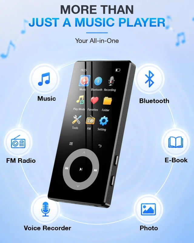Alt view image 4 of 7 - 64GB MP3 Player with Bluetooth 5.3, 2.4"HiFi Music Player with Touch Button | MP3 Built in HD Speaker FM Radio Voice Recorder E-Book for Kids Adults, Expanded Up to 128GB, Earphone Included (Black)