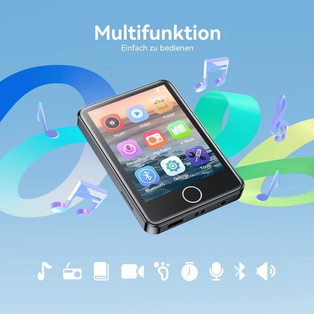 Alt view image 2 of 7 - 2.8'' 64GB MP3 Player with Bluetooth, U6 Full Touch Screen Player | Auto Bluetooth Reconnection - Portable Music Player with Protective Case (Black)