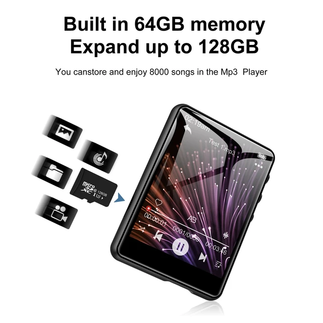 Alt view image 2 of 7 - 64GB MP3 Player with Bluetooth 5.3, 2.4-Inch Full Touch Screen, Portable Lossless Sound Music Player with HD Speaker, MP3 with FM Radio Recording e-Book, Record, Earphone Included-Gray