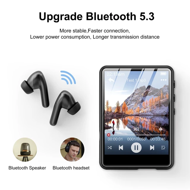 Alt view image 3 of 7 - 64GB MP3 Player with Bluetooth 5.3, 2.4-Inch Full Touch Screen, Portable Lossless Sound Music Player with HD Speaker, MP3 with FM Radio Recording e-Book, Record, Earphone Included-Gray