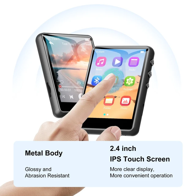 Alt view image 4 of 7 - 64GB MP3 Player with Bluetooth 5.3, 2.4-Inch Full Touch Screen, Portable Lossless Sound Music Player with HD Speaker, MP3 with FM Radio Recording e-Book, Record, Earphone Included-Gray