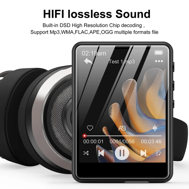 Alt view image 6 of 7 - 64GB MP3 Player with Bluetooth 5.3, 2.4-Inch Full Touch Screen, Portable Lossless Sound Music Player with HD Speaker, MP3 with FM Radio Recording e-Book, Record, Earphone Included-Gray