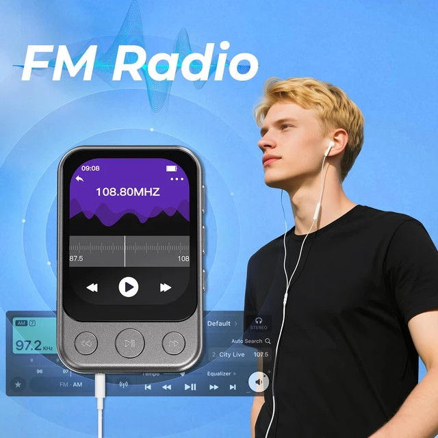 Alt view image 7 of 7 - 32GB Clip MP3 Player with Bluetooth 5.3 & Speaker, Only 1.2 Oz | 2" Touchscreen & Physical Buttons for Eyes-Free Control, FM Radio, Voice Recorder, Sports & Running, Up to 128GB microSD Card
