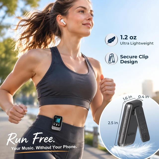Alt view image 4 of 7 - 32GB Clip MP3 Player with Bluetooth 5.3 & Speaker, Only 1.2 Oz | 2" Touchscreen & Physical Buttons for Eyes-Free Control, FM Radio, Voice Recorder, Sports & Running, Up to 128GB microSD Card