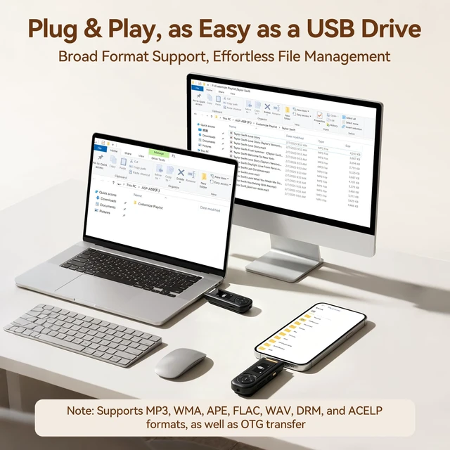 Alt view image 4 of 7 - 64GB USB C MP3 Player with Bluetooth, A59 Music Player with Clip | 30 Hours Playback, with FM Radio, Recording, Support Mobile Phone Connection(Black)