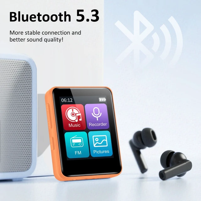 Alt view image 2 of 7 - MP3 Player with Bluetooth 5.3 & Built-in Speaker | Portable MP3 Player with Built-in Speaker, Lightweight for Walking, Hiking & Outdoor Activities(Orange)