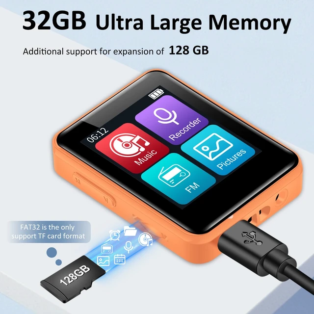 Alt view image 4 of 7 - MP3 Player with Bluetooth 5.3 & Built-in Speaker | Portable MP3 Player with Built-in Speaker, Lightweight for Walking, Hiking & Outdoor Activities(Orange)