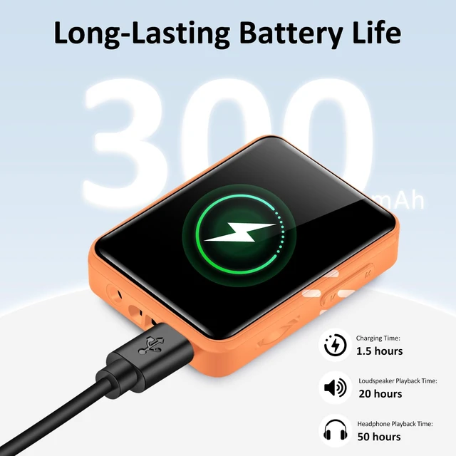 Alt view image 3 of 7 - MP3 Player with Bluetooth 5.3 & Built-in Speaker | Portable MP3 Player with Built-in Speaker, Lightweight for Walking, Hiking & Outdoor Activities(Orange)