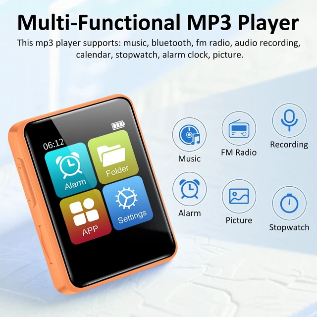 Alt view image 6 of 7 - MP3 Player with Bluetooth 5.3 & Built-in Speaker | Portable MP3 Player with Built-in Speaker, Lightweight for Walking, Hiking & Outdoor Activities(Orange)