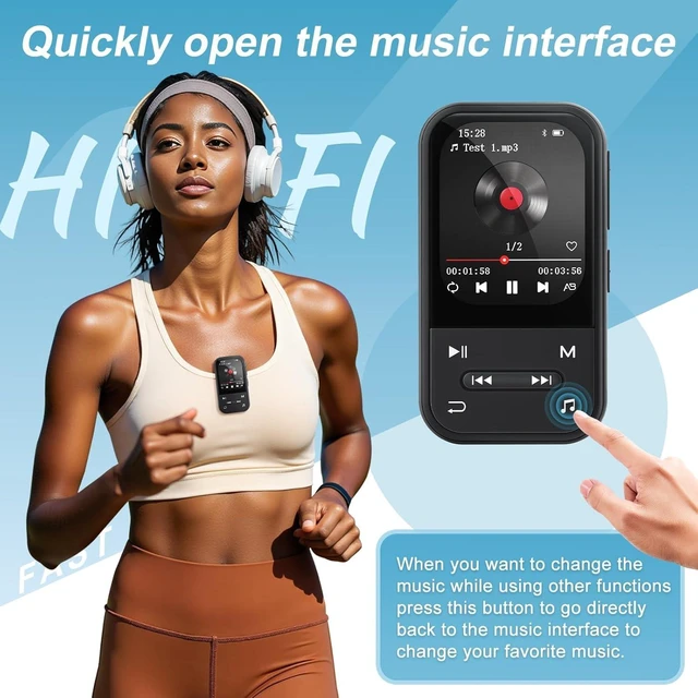 Alt view image 7 of 7 - 64GB Clip MP3 Player with Bluetooth 5.3, Music Player with FM Radio & Voice Recorder, E-Book, Portable Music Player Running & Workout, Supports up to 512GB, Earphones Included