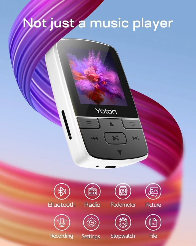 Alt view image 2 of 6 - MP3 Player with Bluetooth, 64GB, HiFi, TF Card Included, White | FM Radio, Independent Volume Control, Earphones Included
