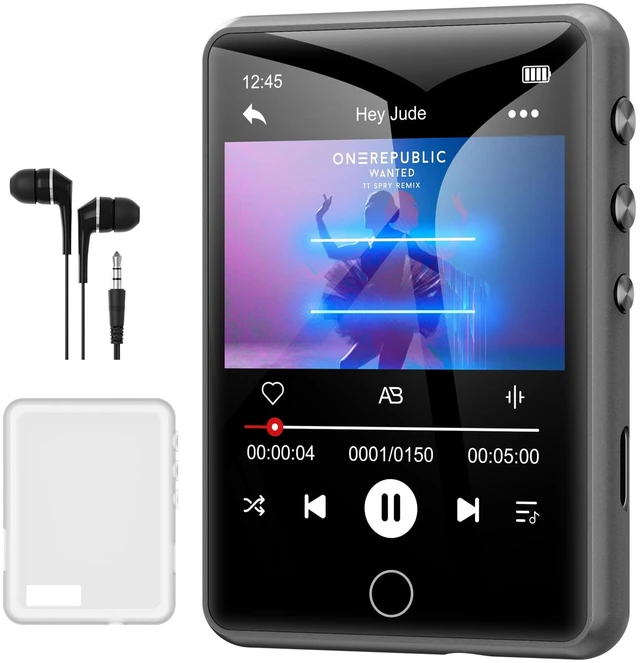 Main image of 64GB Bluetooth 5.3 MP3 Player 2.4" Touch Screen Gray | Portable digital player delivers HiFi lossless audio, supports FM radio and line-in recording, TF card expandable up to 128GB