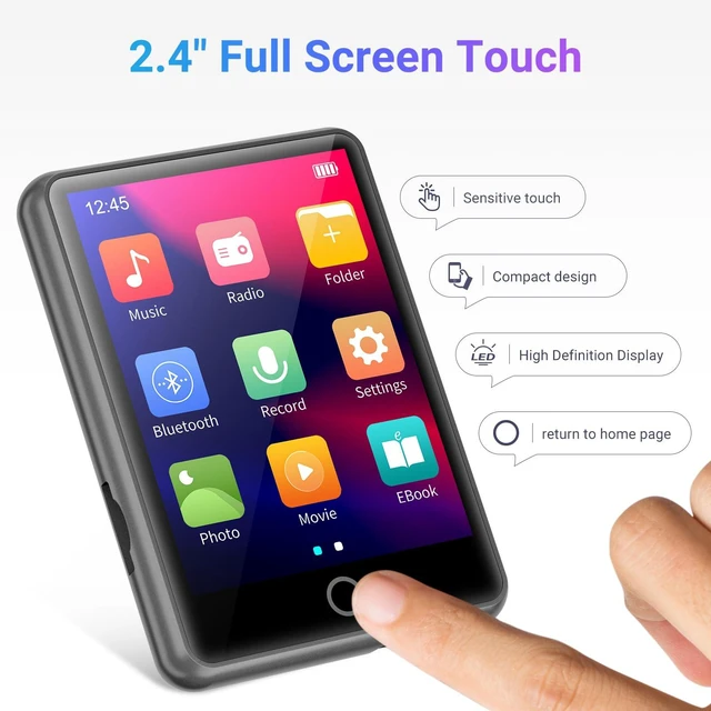 Alt view image 6 of 7 - 64GB Bluetooth 5.3 MP3 Player 2.4" Touch Screen Gray | Portable digital player delivers HiFi lossless audio, supports FM radio and line-in recording, TF card expandable up to 128GB