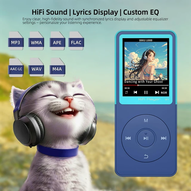 Alt view image 4 of 7 - MP3 Player with Bluetooth 5.3, 1.8" Screen, Color-Block Music Player | with FM Radio, Voice Recorder, A-B Repeat, Resume Playback and Up to 128GB microSD for Running and Travel Blue 32GB