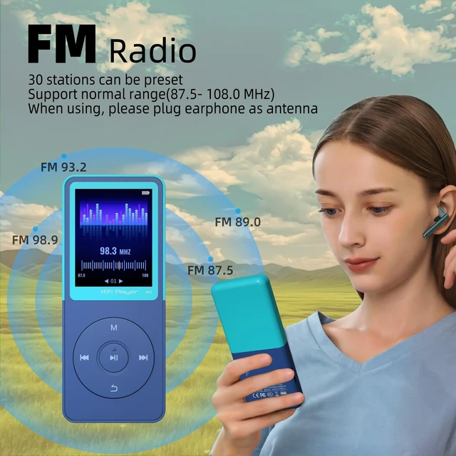 Alt view image 6 of 7 - MP3 Player with Bluetooth 5.3, 1.8" Screen, Color-Block Music Player | with FM Radio, Voice Recorder, A-B Repeat, Resume Playback and Up to 128GB microSD for Running and Travel Blue 32GB