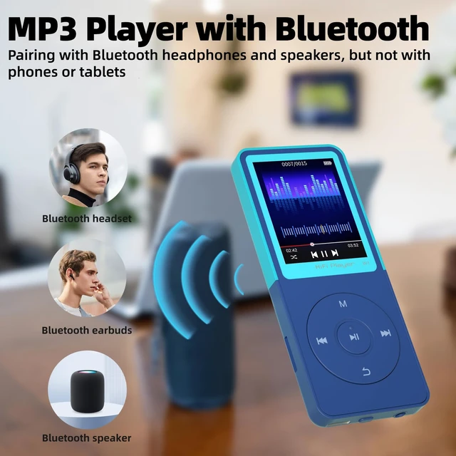 Alt view image 7 of 7 - MP3 Player with Bluetooth 5.3, 1.8" Screen, Color-Block Music Player | with FM Radio, Voice Recorder, A-B Repeat, Resume Playback and Up to 128GB microSD for Running and Travel Blue 32GB